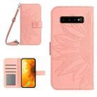 For Samsung Galaxy S10 Skin Feel Sun Flower Pattern Flip Leather Phone Case with Lanyard(Pink) - 1