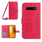 For Samsung Galaxy S10 Skin Feel Sun Flower Pattern Flip Leather Phone Case with Lanyard(Rose Red) - 1