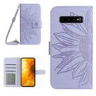 For Samsung Galaxy S10+ Skin Feel Sun Flower Pattern Flip Leather Phone Case with Lanyard(Purple) - 1