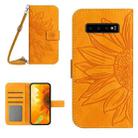 For Samsung Galaxy S10+ Skin Feel Sun Flower Pattern Flip Leather Phone Case with Lanyard(Yellow) - 1