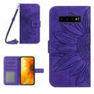 For Samsung Galaxy S10+ Skin Feel Sun Flower Pattern Flip Leather Phone Case with Lanyard(Dark Purple) - 1