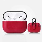For AirPods Pro Anti-fall Crazy Horse Texture PU Leather Protective Case with Carabiner(Rose Red) - 1