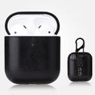 For AirPods 1 & 2 Anti-fall Crazy Horse Texture PU Leather Protective Case with Carabiner(Black) - 1