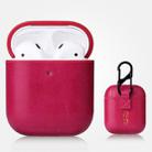 For AirPods 1 & 2 Anti-fall Crazy Horse Texture PU Leather Protective Case with Carabiner(Rose Red) - 1