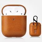 For AirPods 1 & 2 Anti-fall Crazy Horse Texture PU Leather Protective Case with Carabiner(Brown) - 1