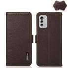 For Nokia G60 5G KHAZNEH Side-Magnetic Litchi Genuine Leather RFID Phone Case(Brown) - 1