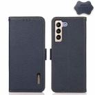 For Samsung Galaxy S23 5G KHAZNEH Side-Magnetic Litchi Genuine Leather RFID Phone Case(Blue) - 1