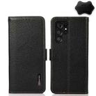 For Samsung Galaxy S23 Ultra 5G KHAZNEH Side-Magnetic Litchi Genuine Leather RFID Phone Case(Black) - 1