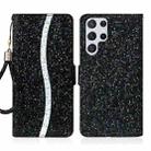 For Samsung Galaxy S23 Ultra 5G Glitter Powder Filp Leather Phone Case(Black) - 1