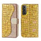 For Samsung Galaxy S23 5G Laser Glitter Powder Crocodile Texture Leather Phone Case(Gold) - 1