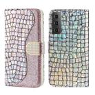 For Samsung Galaxy S23 5G Laser Glitter Powder Crocodile Texture Leather Phone Case(Silver) - 1