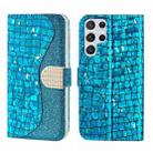 For Samsung Galaxy S23 Ultra 5G Laser Glitter Powder Crocodile Texture Leather Phone Case(Blue) - 1