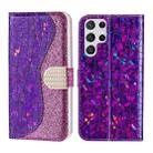 For Samsung Galaxy S23 Ultra 5G Laser Glitter Powder Crocodile Texture Leather Phone Case(Purple) - 1