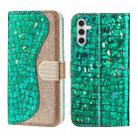 For Samsung Galaxy A14 5G Laser Glitter Powder Crocodile Texture Leather Phone Case(Green) - 1