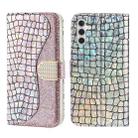 For Samsung Galaxy A14 5G Laser Glitter Powder Crocodile Texture Leather Phone Case(Silver) - 1