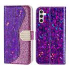 For Samsung Galaxy A14 5G Laser Glitter Powder Crocodile Texture Leather Phone Case(Purple) - 1