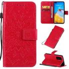 For Huawei P40 Pressed Printing Sunflower Pattern Horizontal Flip PU Leather Case with Holder & Card Slots & Wallet & Lanyard(Red) - 1