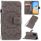 For Huawei P40 Pressed Printing Sunflower Pattern Horizontal Flip PU Leather Case with Holder & Card Slots & Wallet & Lanyard(Grey) - 1