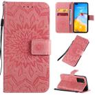 For Huawei P40 Pressed Printing Sunflower Pattern Horizontal Flip PU Leather Case with Holder & Card Slots & Wallet & Lanyard(Pink) - 1