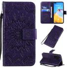 For Huawei P40 Pressed Printing Sunflower Pattern Horizontal Flip PU Leather Case with Holder & Card Slots & Wallet & Lanyard(Purple) - 1