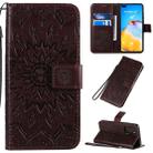 For Huawei P40 Pressed Printing Sunflower Pattern Horizontal Flip PU Leather Case with Holder & Card Slots & Wallet & Lanyard(Brown) - 1