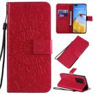 For Huawei P40 Pro Pressed Printing Sunflower Pattern Horizontal Flip PU Leather Case with Holder & Card Slots & Wallet & Lanyard(Red) - 1