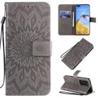 For Huawei P40 Pro Pressed Printing Sunflower Pattern Horizontal Flip PU Leather Case with Holder & Card Slots & Wallet & Lanyard(Grey) - 1