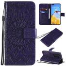 For Huawei P40 Pro Pressed Printing Sunflower Pattern Horizontal Flip PU Leather Case with Holder & Card Slots & Wallet & Lanyard(Purple) - 1