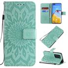 For Huawei P40 Pro Pressed Printing Sunflower Pattern Horizontal Flip PU Leather Case with Holder & Card Slots & Wallet & Lanyard(Green) - 1