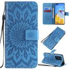 For Huawei P40 Pro Pressed Printing Sunflower Pattern Horizontal Flip PU Leather Case with Holder & Card Slots & Wallet & Lanyard(Blue) - 1