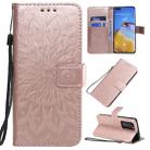 For Huawei P40 Pro Pressed Printing Sunflower Pattern Horizontal Flip PU Leather Case with Holder & Card Slots & Wallet & Lanyard(Rose Gold) - 1