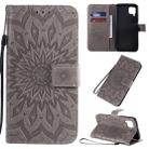 For Huawei P40 Lite / Nova 6 se Pressed Printing Sunflower Pattern Horizontal Flip PU Leather Case with Holder & Card Slots & Wallet & Lanyard(Grey) - 1