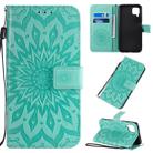 For Huawei P40 Lite / Nova 6 se Pressed Printing Sunflower Pattern Horizontal Flip PU Leather Case with Holder & Card Slots & Wallet & Lanyard(Green) - 1