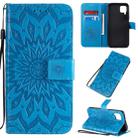 For Huawei P40 Lite / Nova 6 se Pressed Printing Sunflower Pattern Horizontal Flip PU Leather Case with Holder & Card Slots & Wallet & Lanyard(Blue) - 1