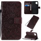 For Huawei P40 Lite / Nova 6 se Pressed Printing Sunflower Pattern Horizontal Flip PU Leather Case with Holder & Card Slots & Wallet & Lanyard(Brown) - 1