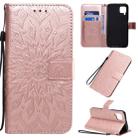 For Huawei P40 Lite / Nova 6 se Pressed Printing Sunflower Pattern Horizontal Flip PU Leather Case with Holder & Card Slots & Wallet & Lanyard(Rose Gold) - 1