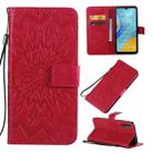 For Huawei Enjoy 10e Pressed Printing Sunflower Pattern Horizontal Flip PU Leather Case with Holder & Card Slots & Wallet & Lanyard(Red) - 1