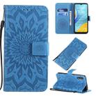 For Huawei Enjoy 10e Pressed Printing Sunflower Pattern Horizontal Flip PU Leather Case with Holder & Card Slots & Wallet & Lanyard(Blue) - 1