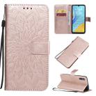 For Huawei Enjoy 10e Pressed Printing Sunflower Pattern Horizontal Flip PU Leather Case with Holder & Card Slots & Wallet & Lanyard(Rose Gold) - 1