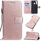 For Galaxy A21 Pressed Printing Sunflower Pattern Horizontal Flip PU Leather Case with Holder & Card Slots & Wallet & Lanyard(Rose Gold) - 1