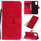 For Galaxy A91 / M80S / S10 Lite Pressed Printing Sunflower Pattern Horizontal Flip PU Leather Case with Holder & Card Slots & Wallet & Lanyard(Red) - 1