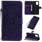 For Galaxy A91 / M80S / S10 Lite Pressed Printing Sunflower Pattern Horizontal Flip PU Leather Case with Holder & Card Slots & Wallet & Lanyard(Purple) - 1