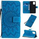 For Galaxy A91 / M80S / S10 Lite Pressed Printing Sunflower Pattern Horizontal Flip PU Leather Case with Holder & Card Slots & Wallet & Lanyard(Blue) - 1