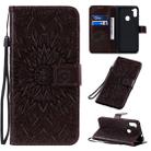 For Galaxy M11 Pressed Printing Sunflower Pattern Horizontal Flip PU Leather Case with Holder & Card Slots & Wallet & Lanyard(Brown) - 1