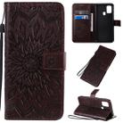 For Galaxy M31 Pressed Printing Sunflower Pattern Horizontal Flip PU Leather Case with Holder & Card Slots & Wallet & Lanyard(Brown) - 1