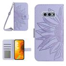For Samsung Galaxy S10E Skin Feel Sun Flower Pattern Flip Leather Phone Case with Lanyard(Purple) - 1