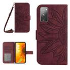 For Samsung Galaxy S20 FE Skin Feel Sun Flower Pattern Flip Leather Phone Case with Lanyard(Wine Red) - 1