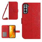 For Samsung Galaxy S21 5G Skin Feel Sun Flower Pattern Flip Leather Phone Case with Lanyard(Red) - 1