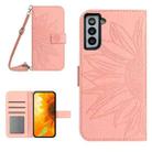 For Samsung Galaxy S21 5G Skin Feel Sun Flower Pattern Flip Leather Phone Case with Lanyard(Pink) - 1