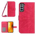 For Samsung Galaxy S21 5G Skin Feel Sun Flower Pattern Flip Leather Phone Case with Lanyard(Rose Red) - 1